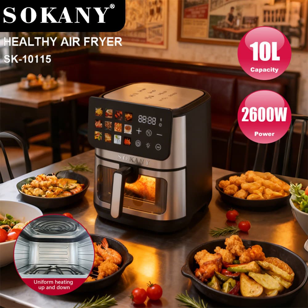 SOKANY Cross-border Air Fryer, 10L Large Capacity, Visual Metal Touch Screen, Healthy Low-Oil Frying