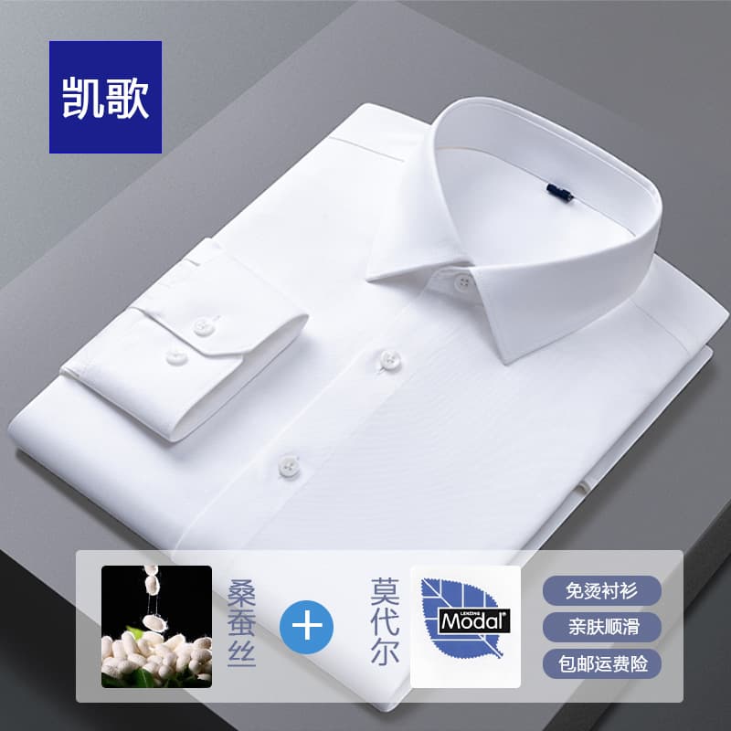 Men's Long-Sleeved Business Casual Shirt with Silk, Non-Iron, Breathable, Suitable for Professional Commuting and Business Travel