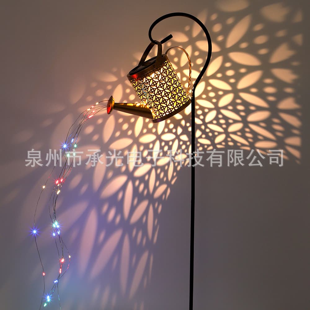 Solar LED Watering Can Light Iron Art Flowing Water Sprinkler Light Outdoor Garden Landscape Light Cross-border Garden Decoration