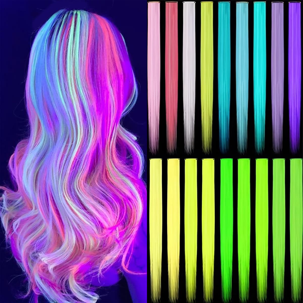 Colorful Glowing Hair Clip Fake Hair Piece Light-Absorbing Night Glow Trendy Women's Straight Extension Clip