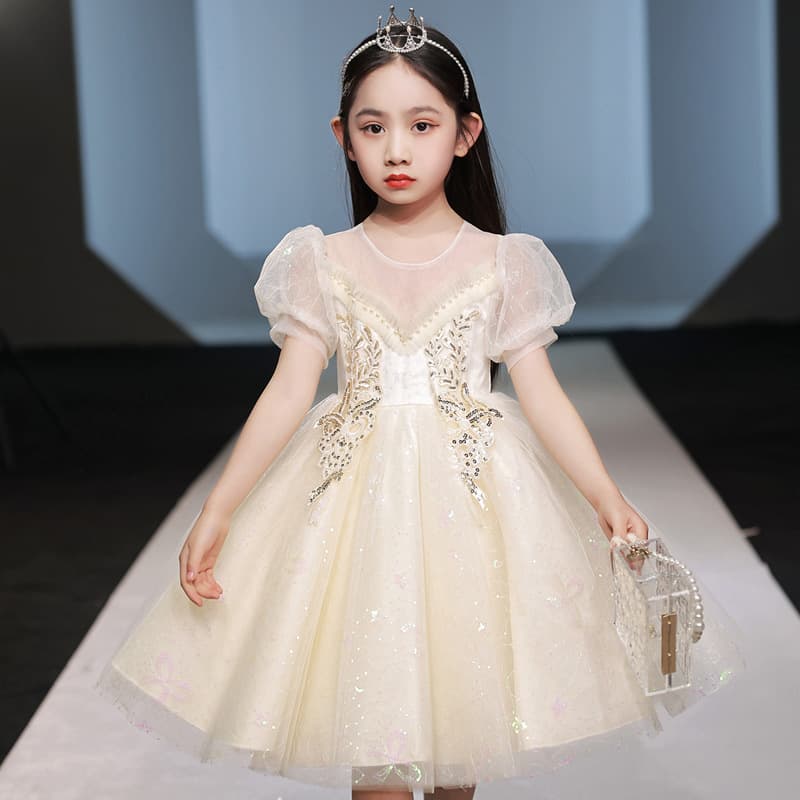 Children's Wedding Flower Girl Runway Host Performance Piano Dress Girl Princess Gown Champagne New Style