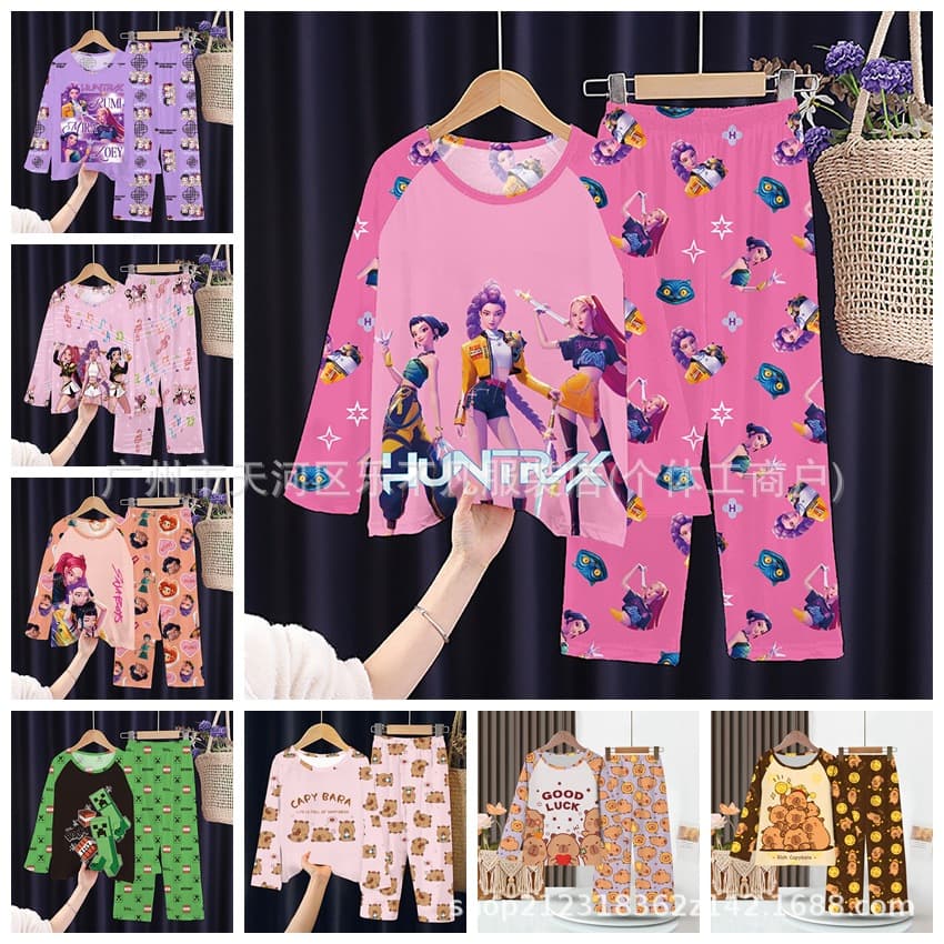 Children's Pajamas for Girls and Boys, Long Sleeve and Long Pants, Cartoon Witch Hunter Squad Southeast Asian Homewear Set