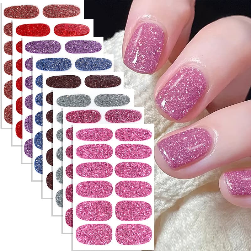 Zhenxiang Pure Color Onion Powder Nail Art Stickers 12 Finger Set Bling Simple Cross-Border Temu Hot Sale Adhesive Nail Stickers