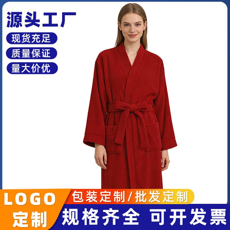 Customizable Embroidered Logo Bathrobe, Thick Absorbent Sleep Robe, Coral Fleece Wearable Bath Towel, Quick-Dry Bathrobe with Straps
