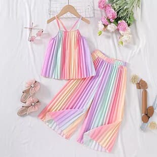 2026 Summer New Arrival Cross-Border E-Commerce Sweet Fresh Girl's Camisole Pleated Pants Two-Piece Set