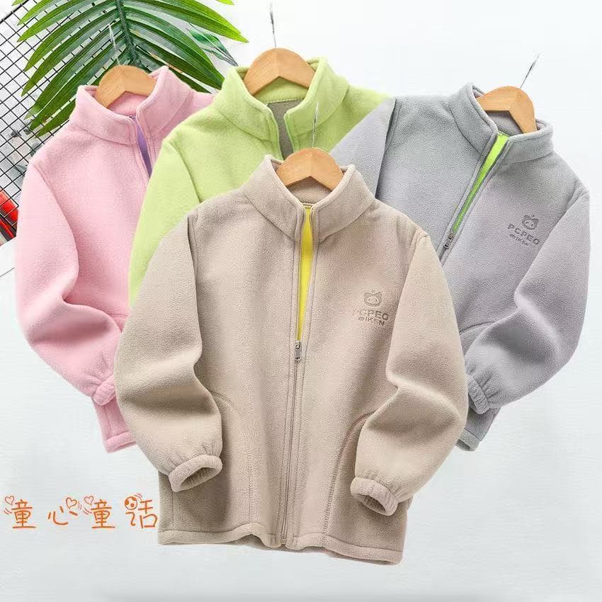 New spring and autumn children's fleece jacket, boys' and girls' autumn and winter top, thickened inner lining sweatshirt, wearable on its own.