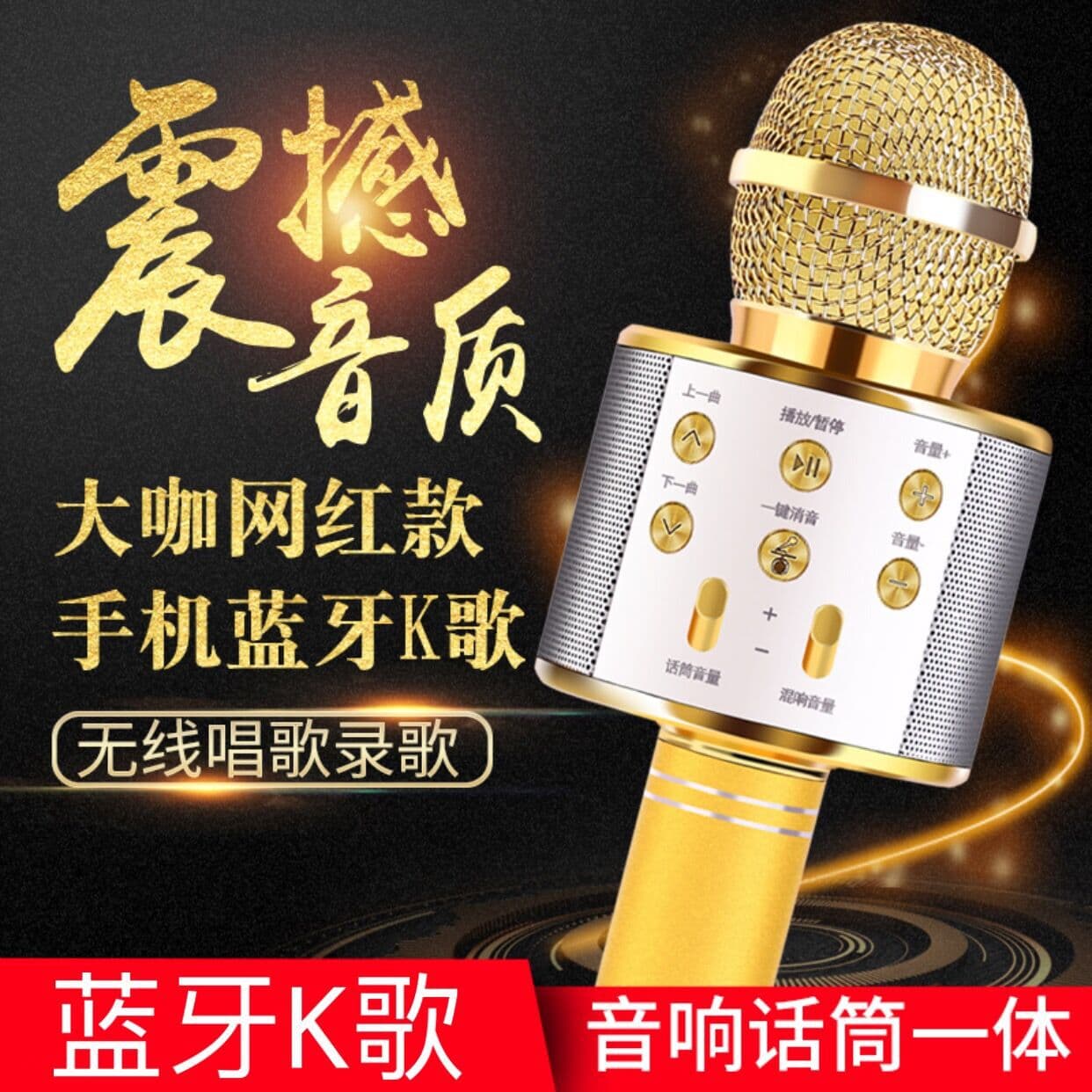 Microphone Speaker All-in-One Karaoke Mic for Singing, Home Wireless Bluetooth K Song Treasure 858