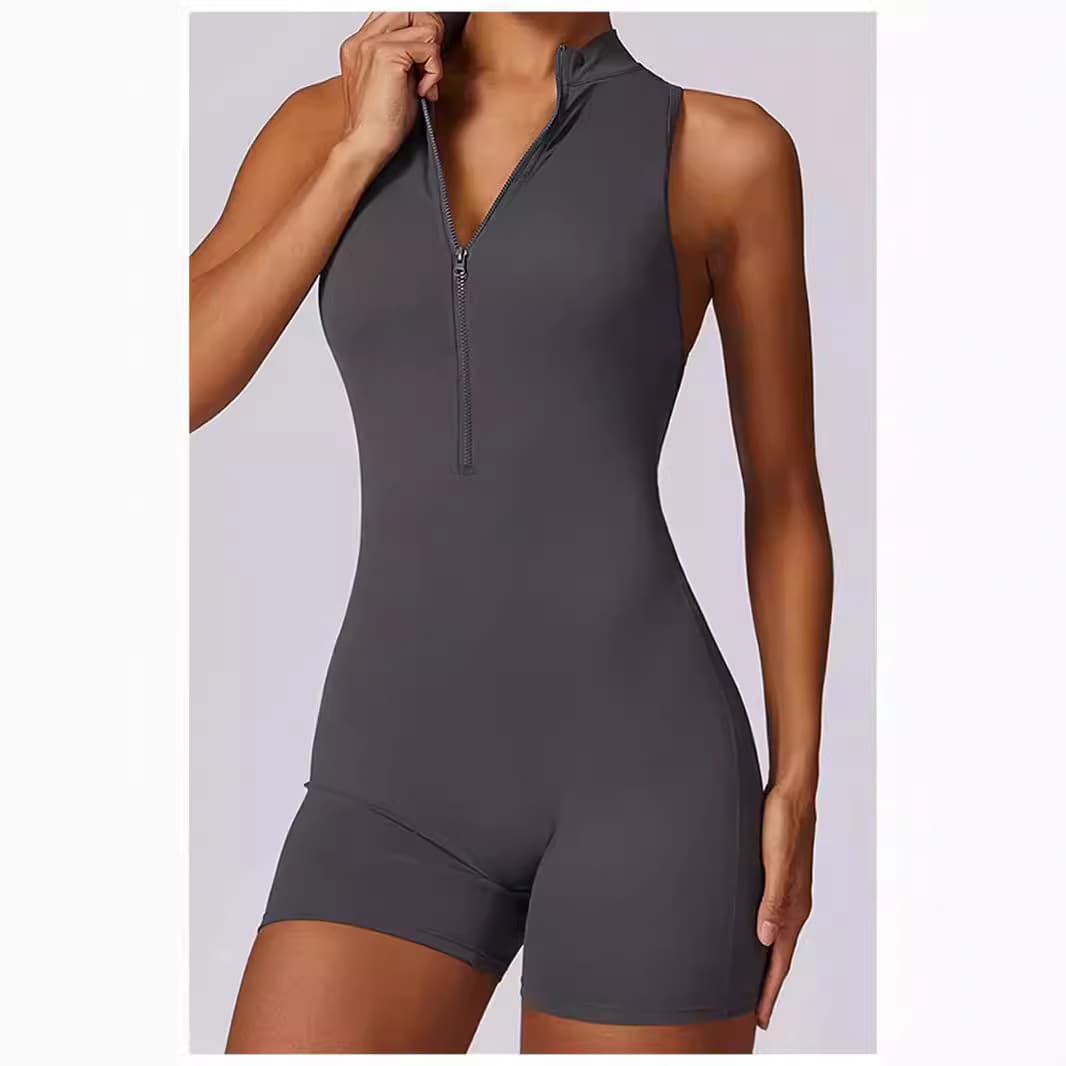 Cross-Border EU/US 2024 Amazon High-Intensity Workout Yoga Backless Zipper Nude-Feel Tight Jumpsuit for Women