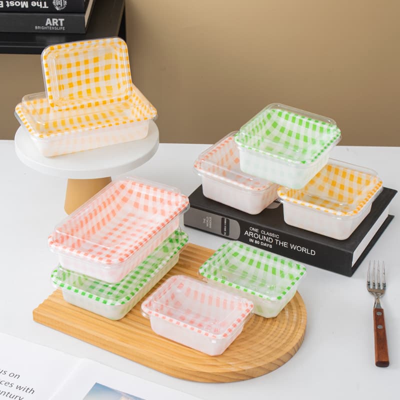 Tiramisu Fruit Bowl Wood Bran Cake Soybean Milk Packaging Box Cute Plaid Dessert Packaging Box
