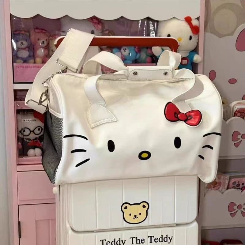 PU Travel Bag Cute Single-Shoulder Hello Kitty Handbag Bow Gym Bag Crossbody Bag