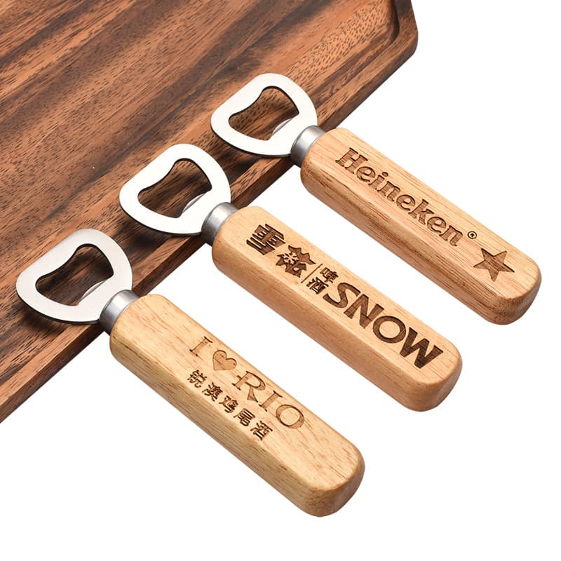 Amazon Beer Bottle Opener Customization with Rubberwood Handle, Engraved Logo Creative Stainless Steel Cap Lifter