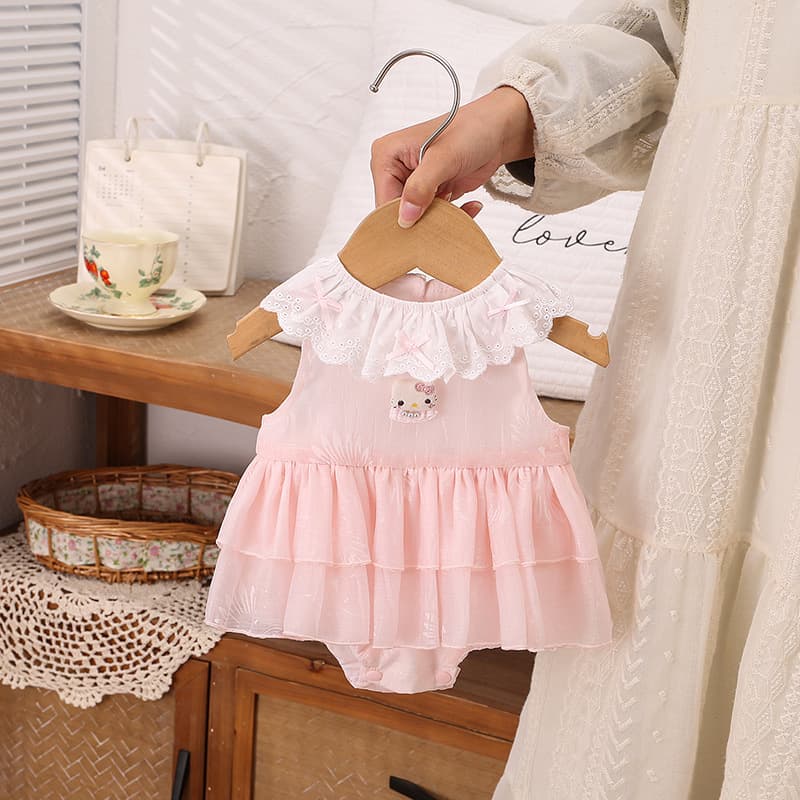 Summer lace pink cat gauze skirt baby skirt baby skirt baby dress full moon one year old dress