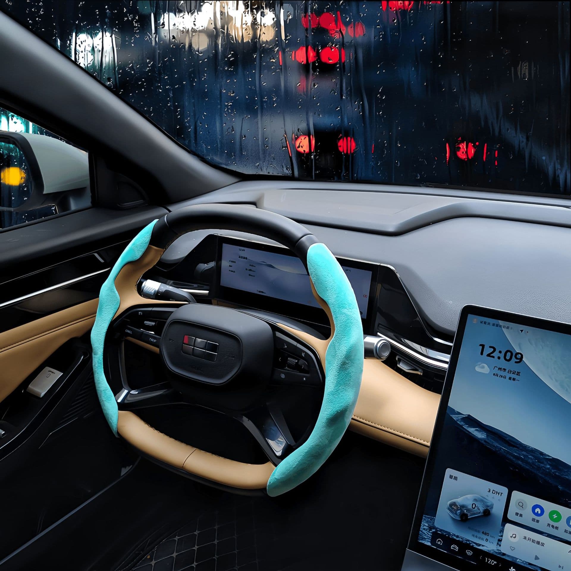 Flat mouth special-shaped suede steering wheel card holder, sweat-absorbent, non-slip, skin-friendly, all-season car protection buckle handlebar cover