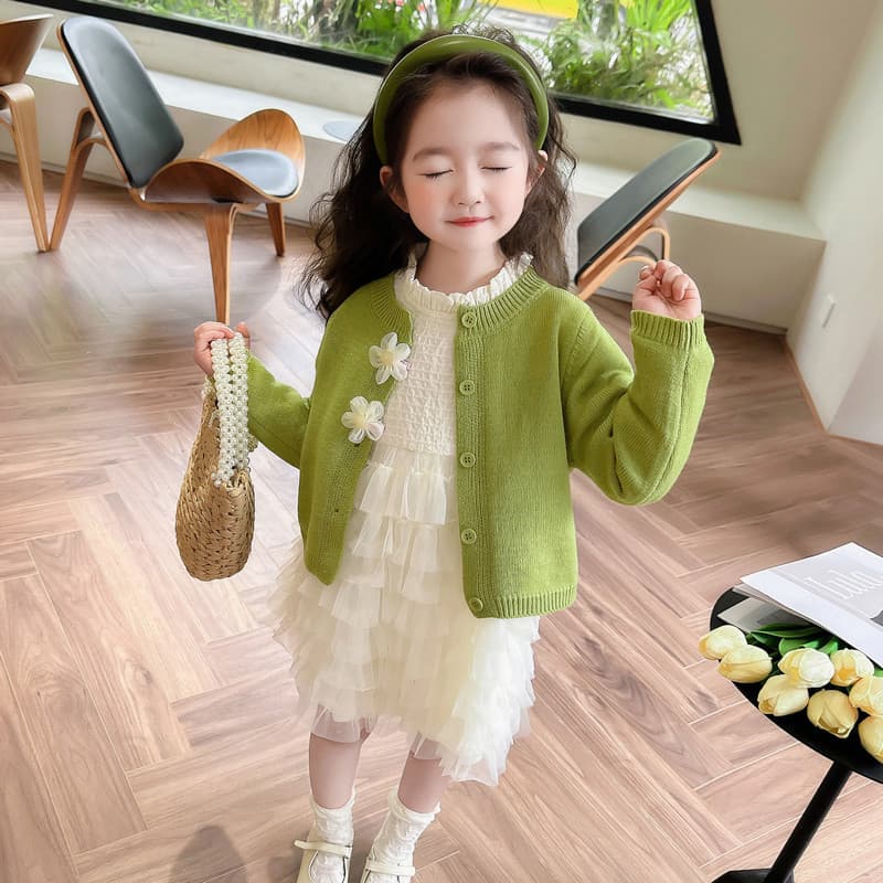 Girls' Floral Knit Cardigan Set Kids Trendy Cardigan with Tulle Skirt Two-Piece Toddler Spring Autumn New Style