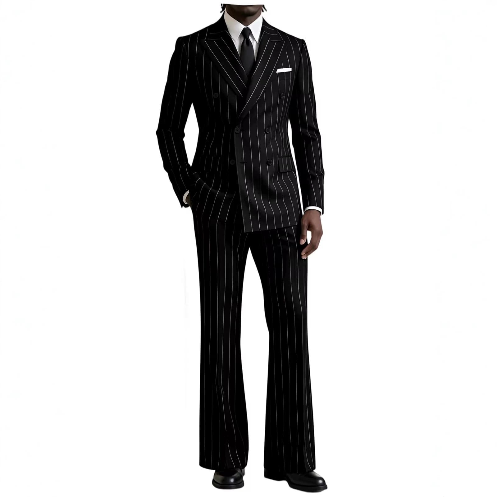 New Style Suit Set Men Striped Trendy Casual Handsome Two-Piece Suit Men British Style Formal Wear