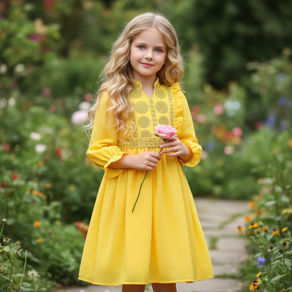 Cross-Border Supply Export Girls Dress Long Sleeve Princess Dress Stand Collar Embroidery Vacation Style Dress Birthday Kids Party Dress