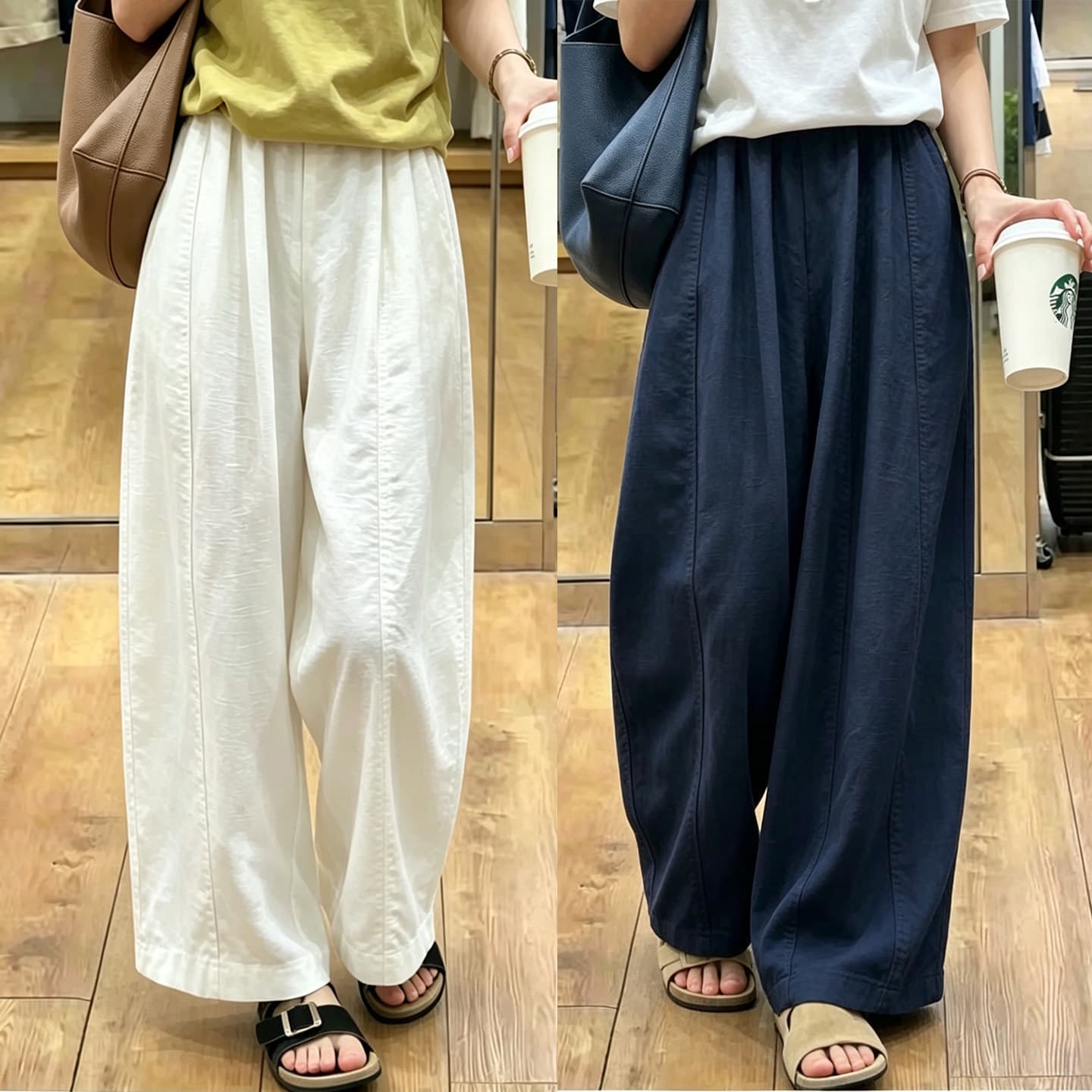 White Curved Blade Wide Leg Pants for Women Summer Thin Loose Casual Straight Leg High-Waist Slimming Linen Balloon Pants