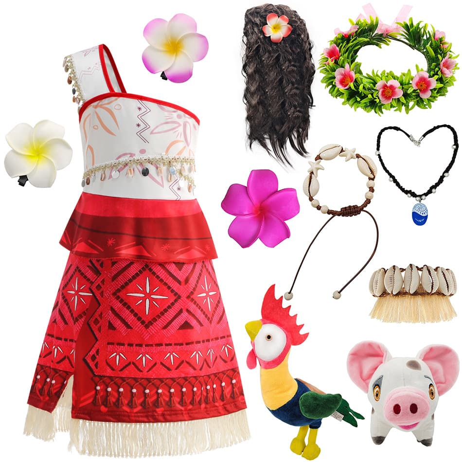 2024 Moana Ocean Adventure 2 Girl's Dress Cross-border Party Set, Moana One-shoulder Dress