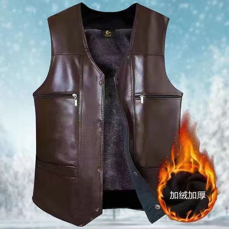 Men's Thermal Vest, Fleece-Lined and Thickened, Cotton Padded Vest for Middle-Aged and Elderly, Autumn and Winter Dad Wear