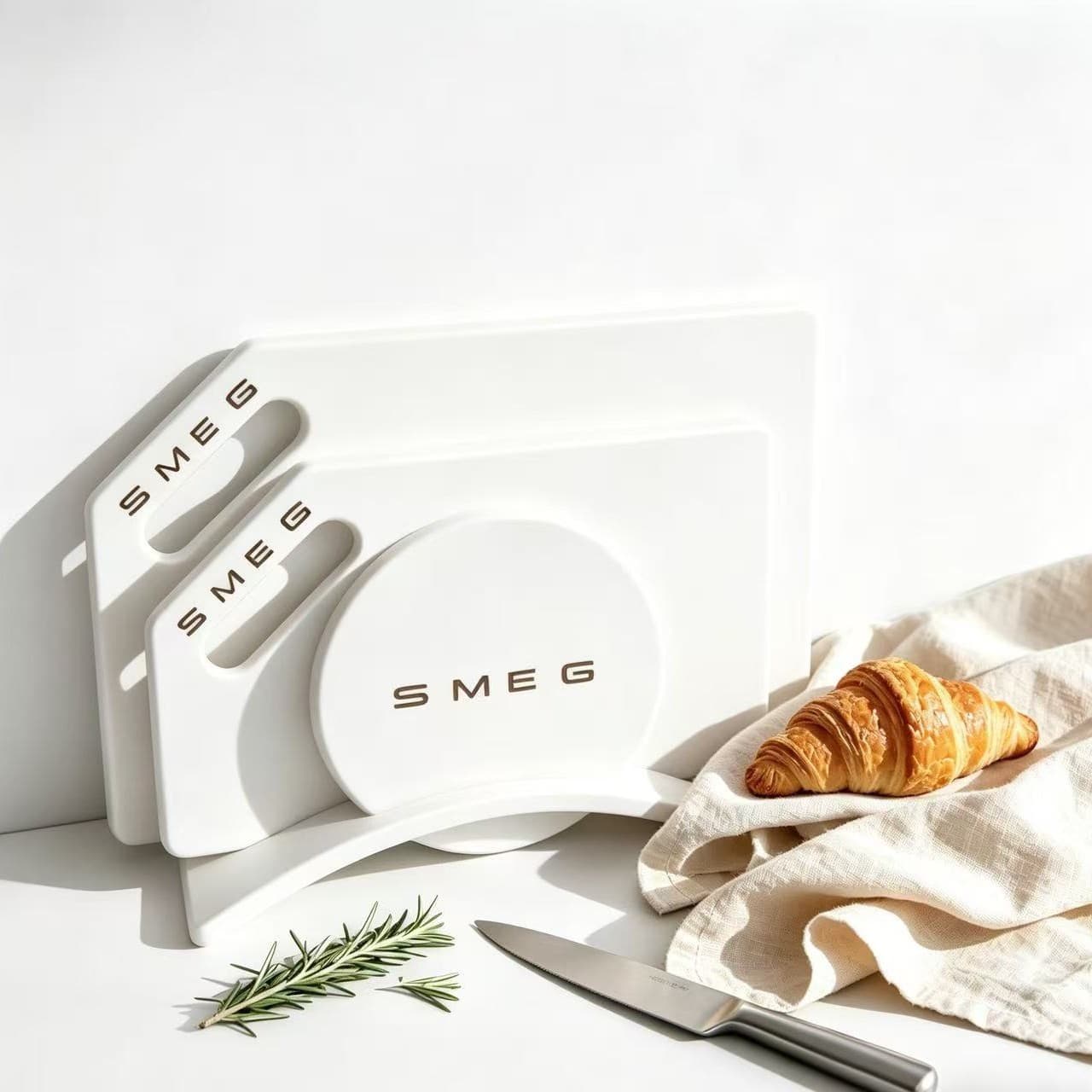 SMEG Co-branded Stone Grain Cutting Board Set, High-Aesthetic Kitchen Chopping Board with Knife Storage Combination