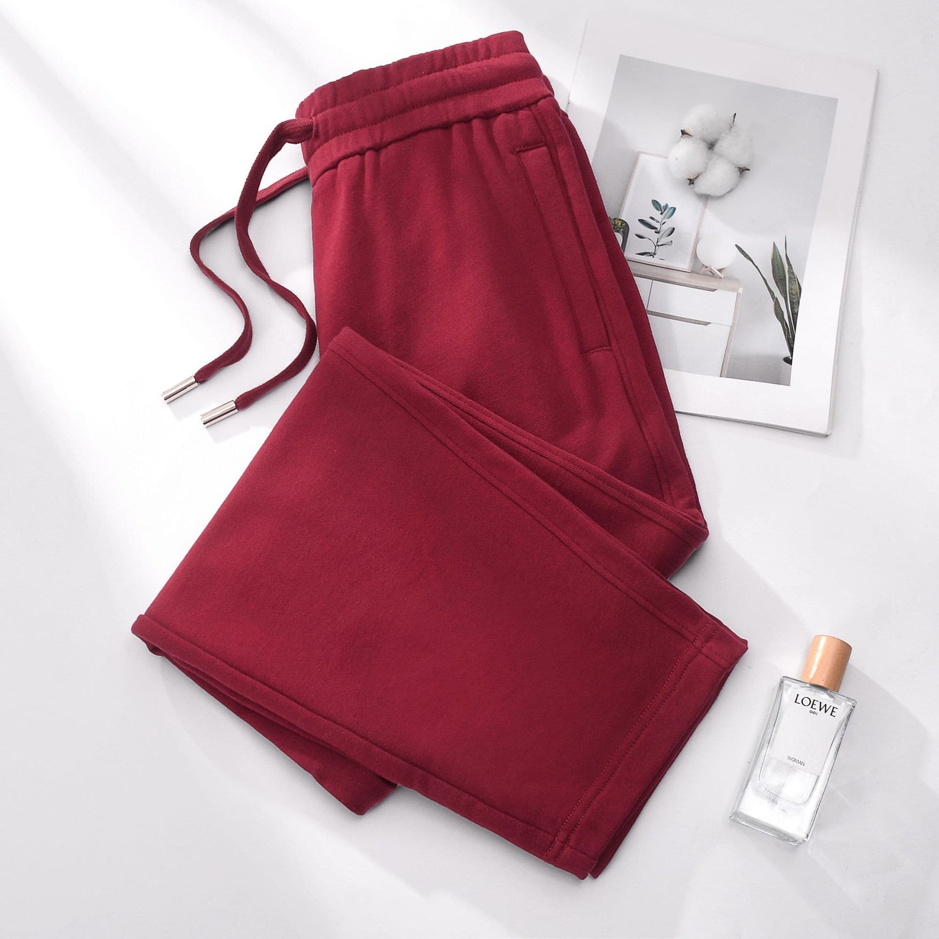 Ankora Red Women's Pants 2026 Autumn New Straight Leg Sweatpants High Waist Zipper Pocket Casual Cotton Joggers