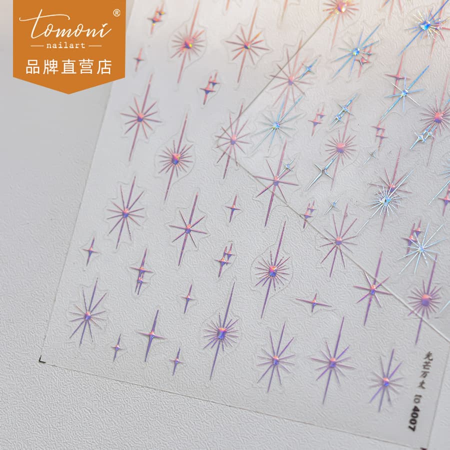 Tomoni Gold Foil Nail Art Stickers Bride Wedding Laser Pink Glitter Gold Silver Stickers Wholesale