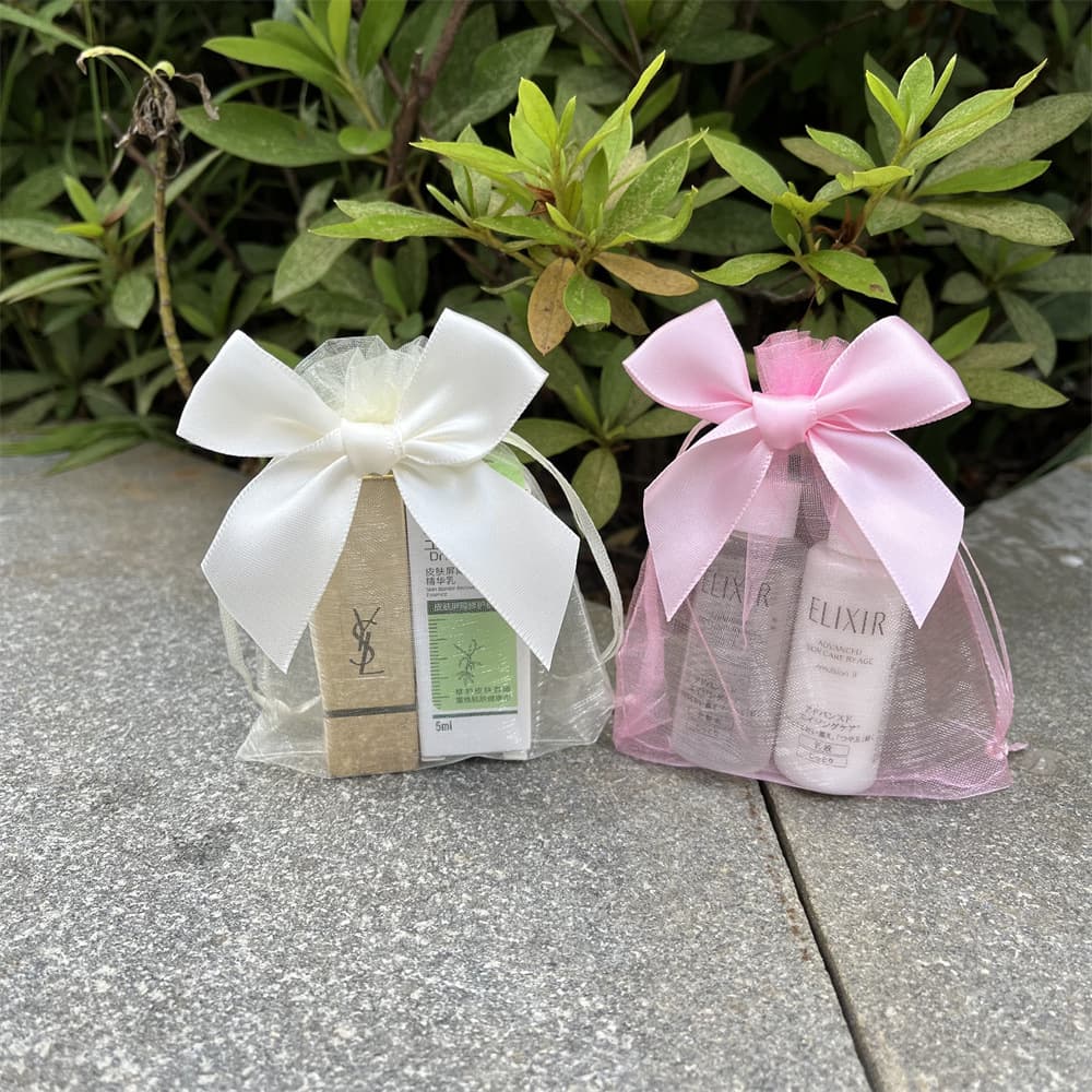 Amazon best-selling 9*12 small bag beauty salon skin care product sample packaging bag mini bow gift bag