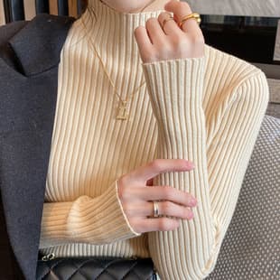 New Knitted Sweater White Versatile Half High Neck Autumn Winter Top Inner Layer Stylish Base Layer for Women