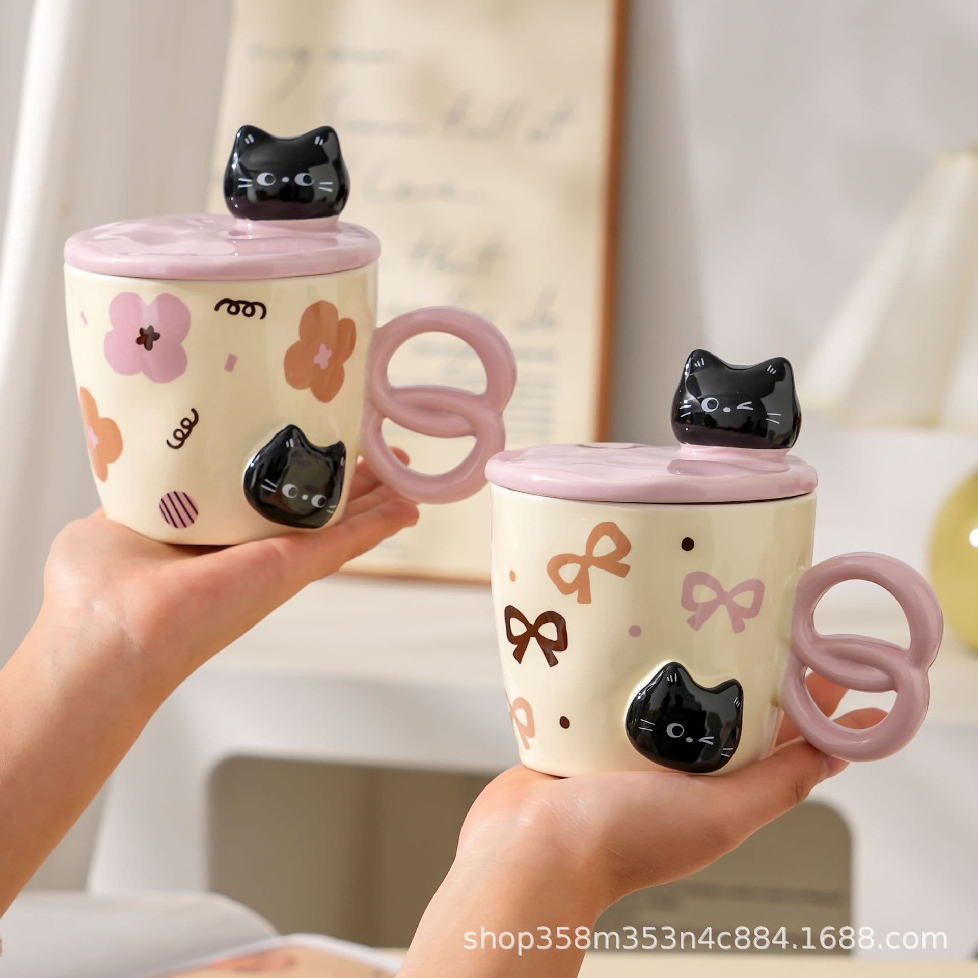 Creative Black Cat Lid Mug Birthday Gift Ceramic Breakfast Cup Office Home Water Cup for Women Coffee Cup