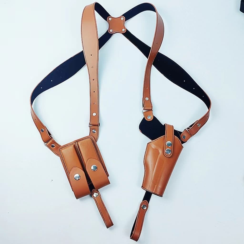 New Tactical Underarm Leather Gun Holster Tactical 92g Outdoor Hidden Gun Bag Quick Draw Double Row Magazine Bag