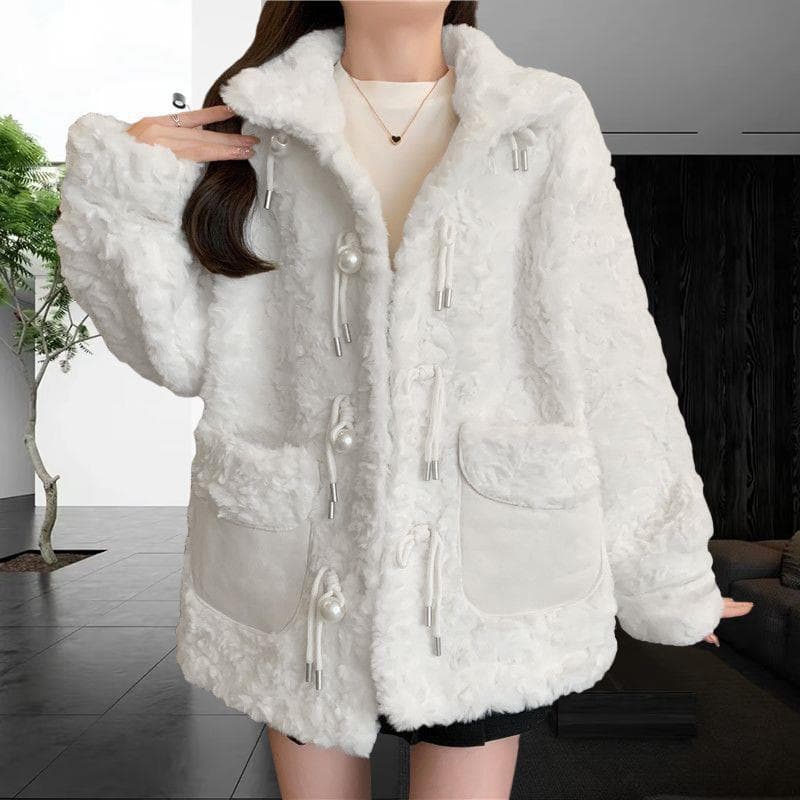 New Style Lamb Fur Fluffy Women's Winter Loose Korean Version Faux Fur Stand Collar Cotton-Padded Thick Mid-Long Coat