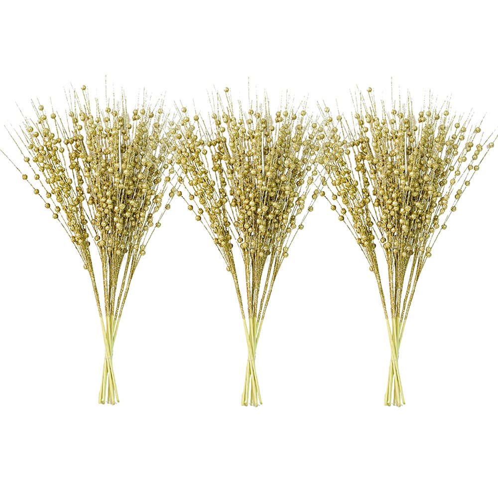 Christmas Decorative Gold Dust Shiny Berry Branches Artificial Fruit Stems Christmas Tree Ornaments Gifts for Holiday Celebration Photography Props
