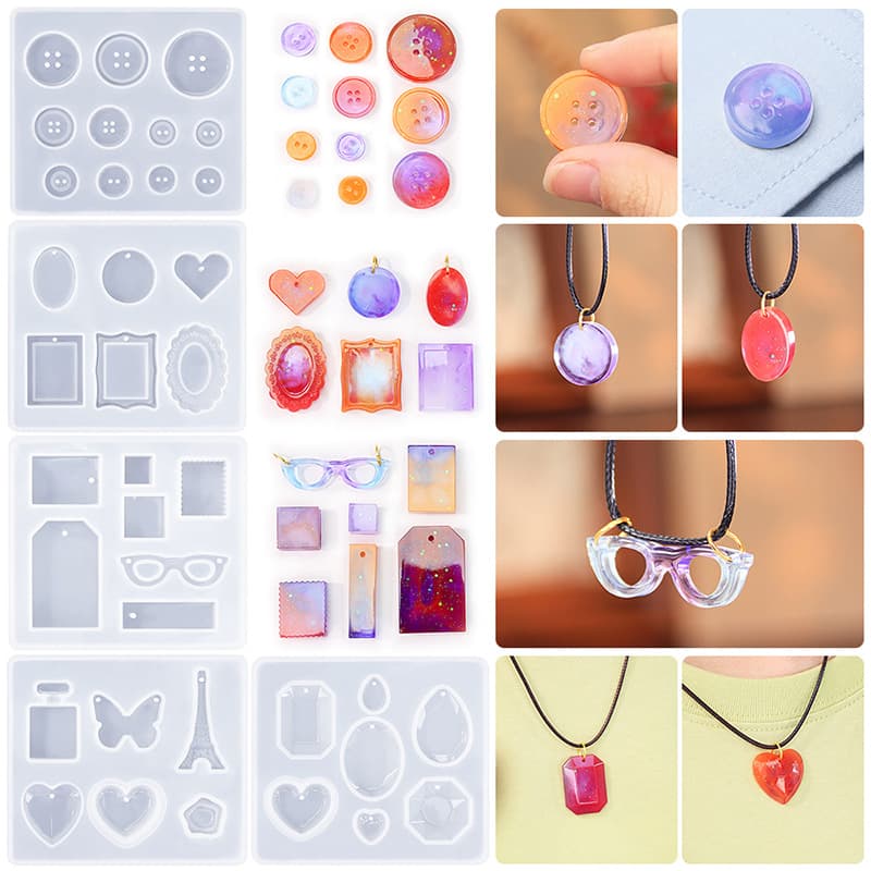 DIY Resin Multiple Diamond Pendant Silicone Mold, Tower Number Letter Button Love Earring Mold