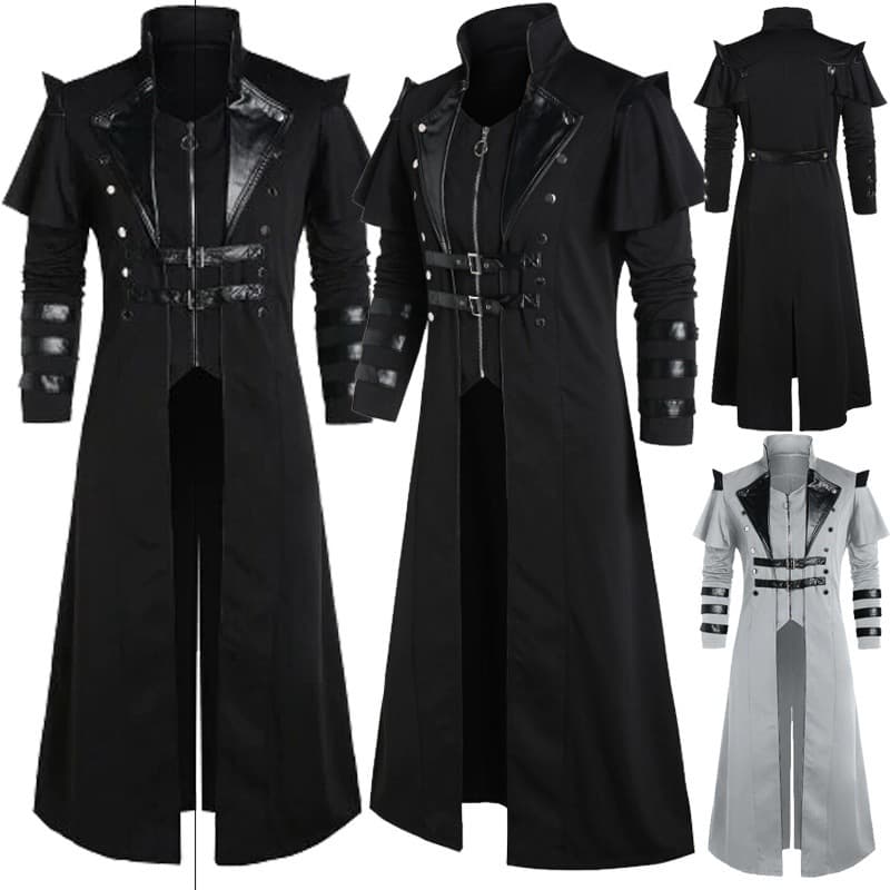 Medieval Renaissance Punk Coat Stage Performance Prop Halloween Retro Long Slit Trench Coat