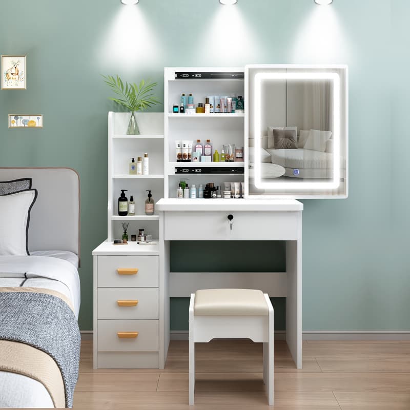 2026 New Cross-border Drop Shipping Dressing Table with Light and Mirror 3 Lighting Modes