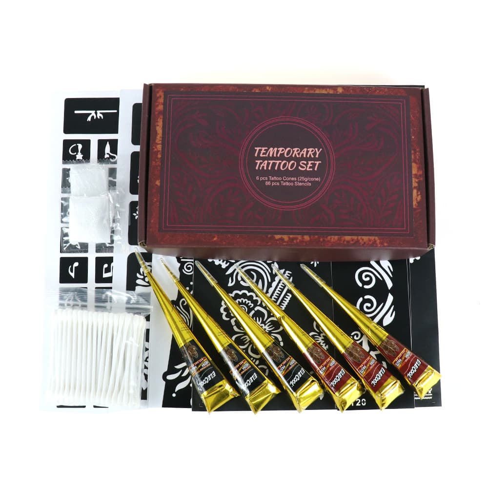 Cross-Border Hot Selling Henna Tattoo Stencil Kit Temporary Tattoo Paste Hand Pattern Stencil Stage Makeup Festival Tattoo