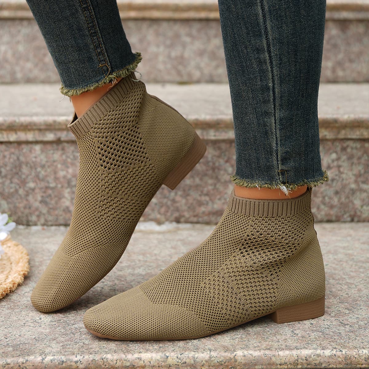 Plus Size Women's Mid-Calf Black Boots, Plus Size Women's Short Boots, Mid-Calf Pointed Toe Boots, High Heel Boots, Women's Shoes, Fly Knit