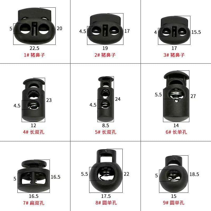 Factory Wholesale Spring Buckle In-Stock Discount Plastic Cord Lock Flat Single-Eye Pig Nose Buckle Ballpoint Luggage Cord Buckle