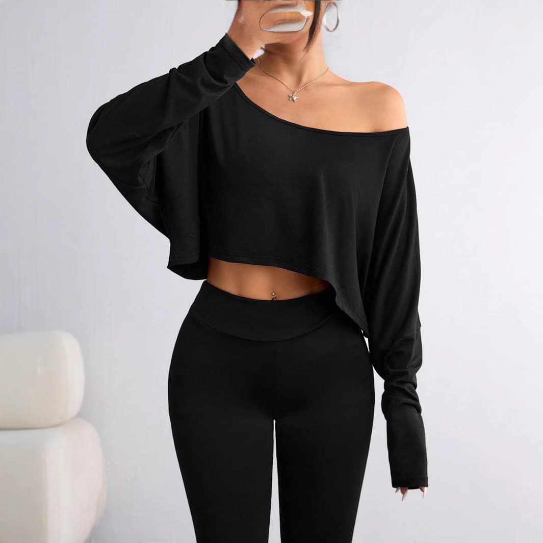 European and American cross-border Amazon AliExpress fashion off-shoulder loose base top T-shirt ice-feel long sleeve spring and summer
