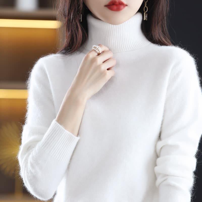 Women's Mink Cashmere Sweater, High Neck, Short, Rabbit Hair Knitwear, Slim Fit Pullover, Cross-border Cashmere Sweater/Knitwear