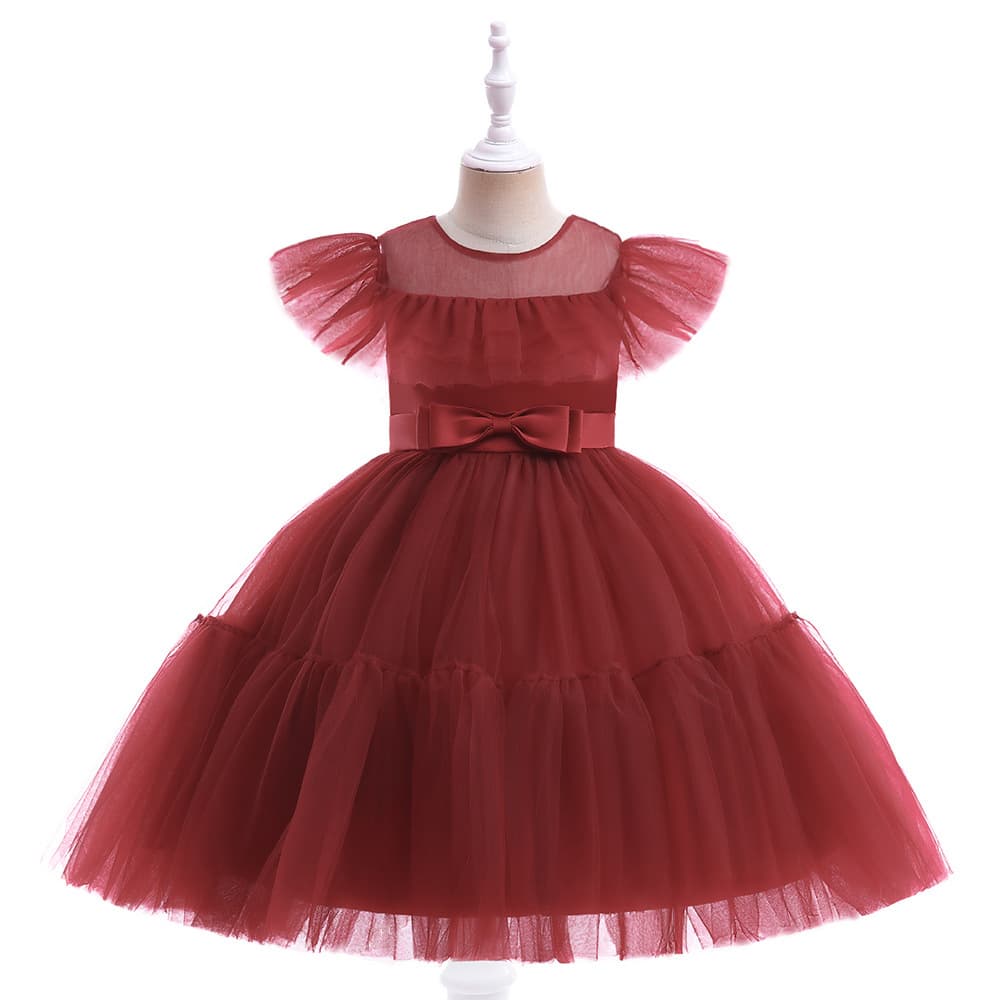 Summer Princess Dress for Girls with Butterfly Knots Cute Fairy Tale Style Mesh Skirt And Flying Sleeves Children's Party Gown