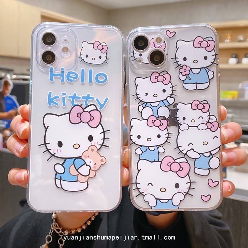 New Apple 13 Phone Case Hello Kitty Compatible with iPhone 12 Silicone Full Coverage 15 Pro Max Women's Transparent Cover