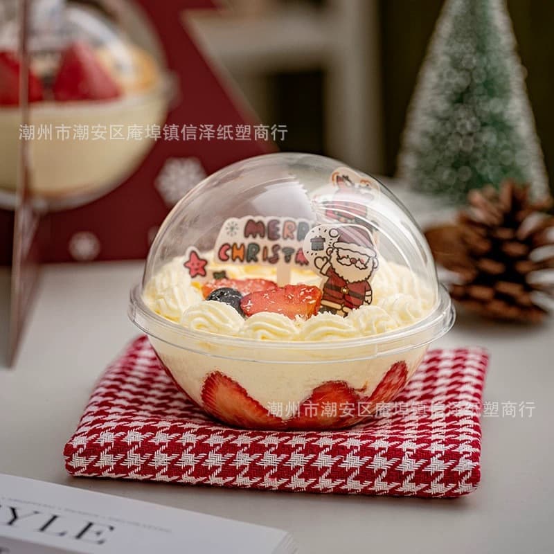 PET Christmas Mousse Cake Transparent Round Ball Souffle Packaging Fruit Bowl Takeaway Coconut Bowl Packing Box