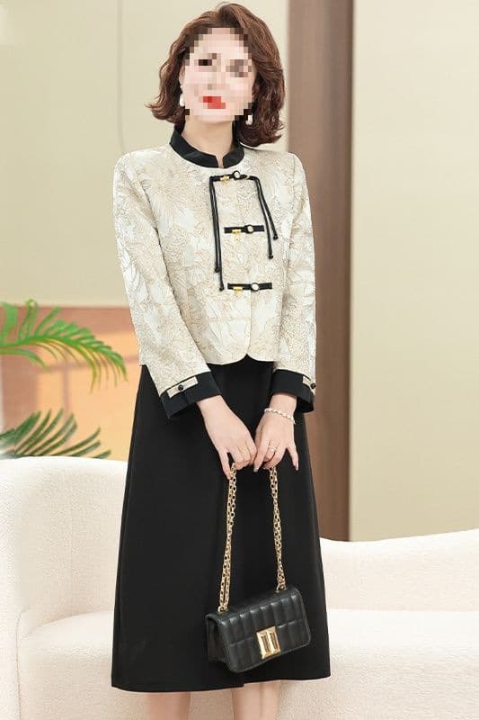 Mom's autumn dress set, new Chinese-style national fashion outerwear, middle-aged and elderly women's spring/summer stylish skirt.