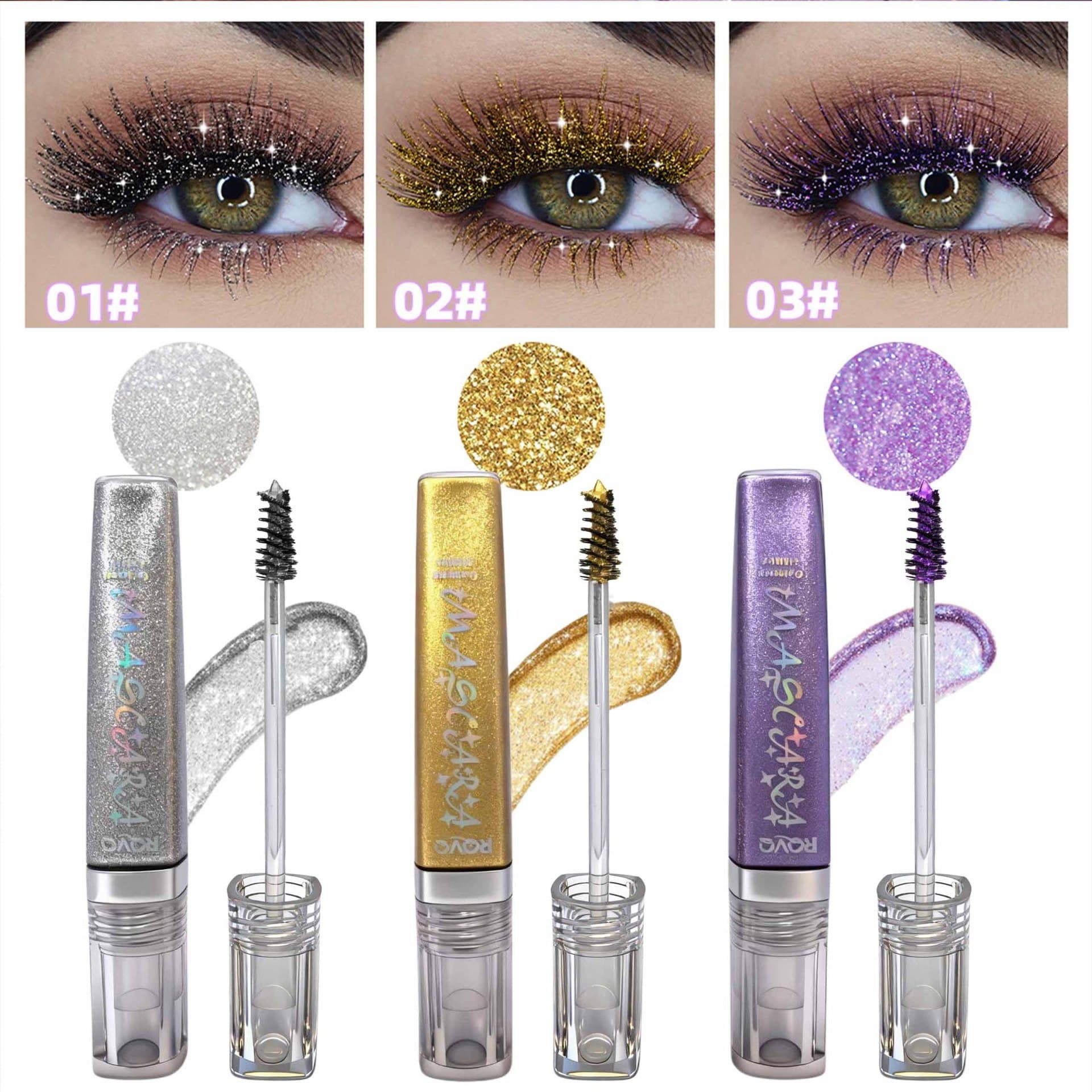 RQVQ Sparkle Diamond Mascara Waterproof Long-Lasting Color Glitter Shimmer Stage Makeup Party Eyelash Cosmetics Cross-border