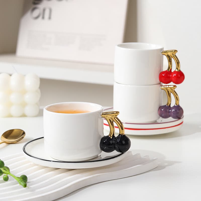 Creative Ceramic Cherry Coffee Cup Home Ceramic Espresso Cup Afternoon Tea Coffee Cup and Saucer Export Coffee Cup
