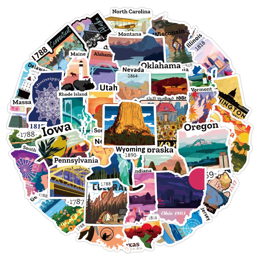 50 New Style USA Map Graffiti Stickers for Phone, Cup, Notebook, Luggage Waterproof Decorative Stickers Wholesale