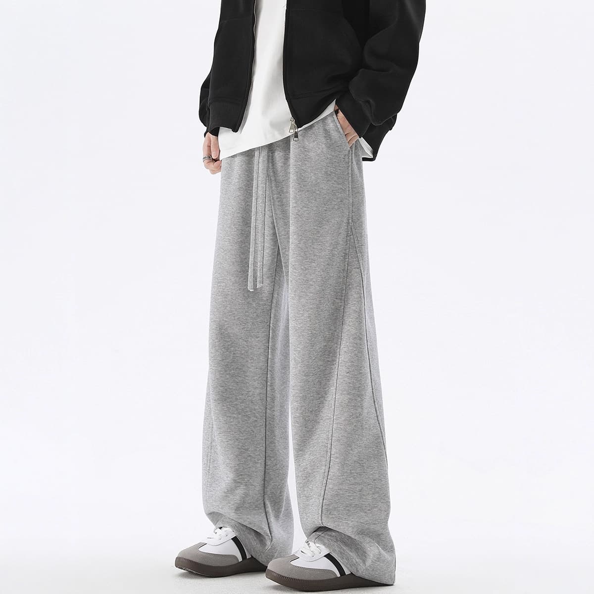 American Scimitar Casual Pants Men's Thin Style Trendy Autumn/Winter New Loose Straight-Leg Fleece-Lined Gray Sport Sweatpants