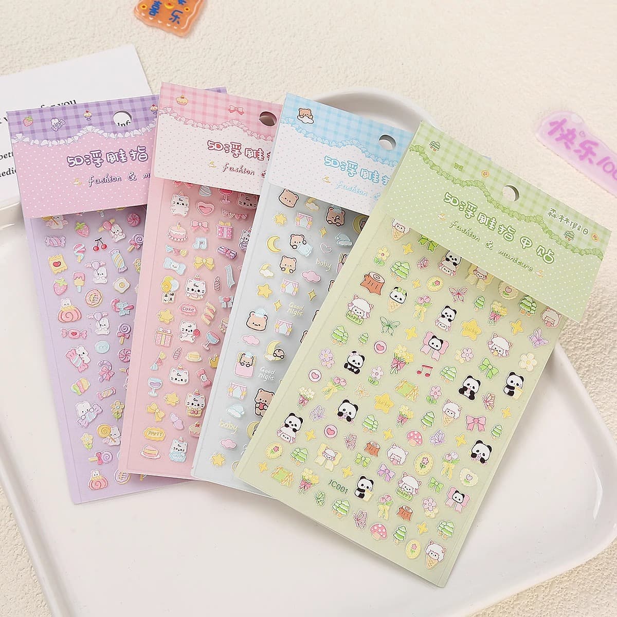 Glow-in-the-Dark 5D Embossed Nail Stickers for Girls, Cute Cartoon 3D Decals, Waterproof Finger Art, Children's Nail Art Stickers