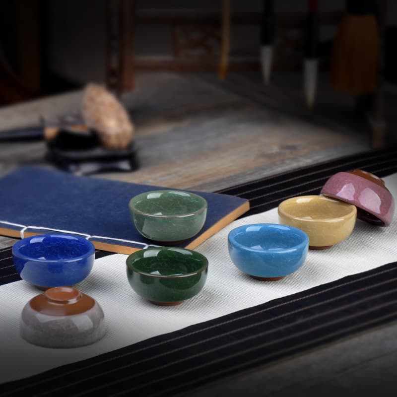 7-Color Ice Crack Glaze Tea Tasting Cup, Customizable Logo Ice Crack Tea Set, Home Brewing Tea Cup and Bowl